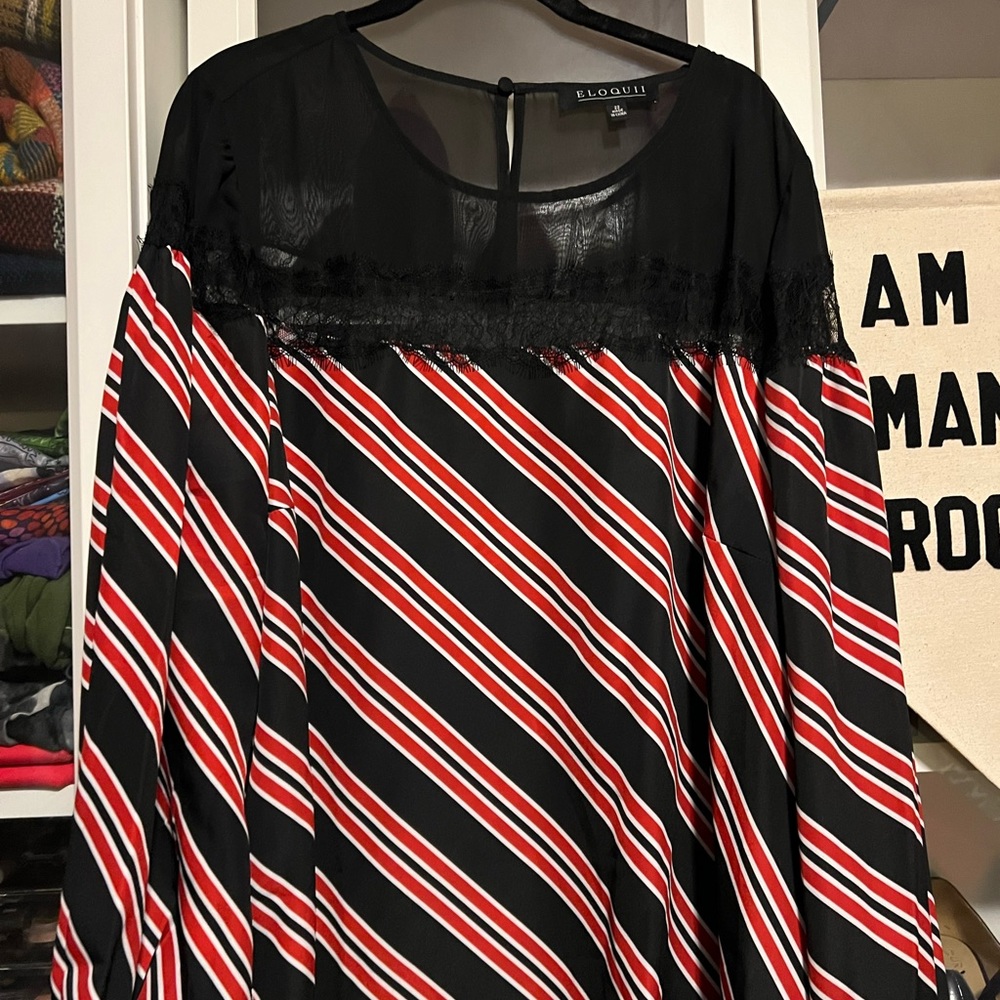 Eloquii Striped and Lace Blouse